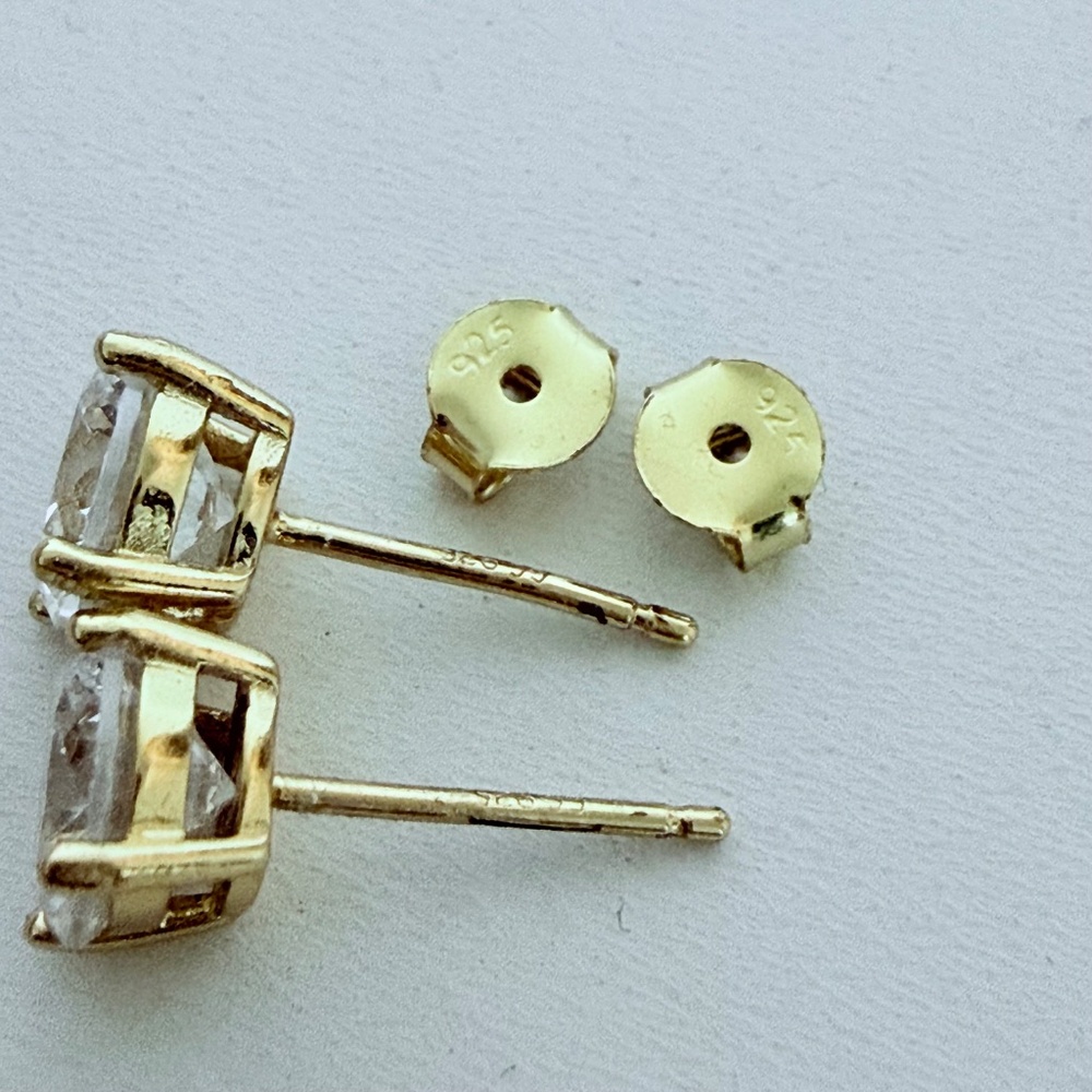 CRISLU Sterling Silver 18K Gold Plated Solitaire Stud Earrings - Picture 4 of 5